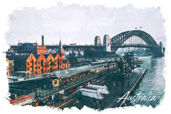 Australia Watercolor Poster & Illustrations
