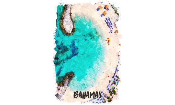 Bahamas Caribbean Watercolor Poster Illustrations