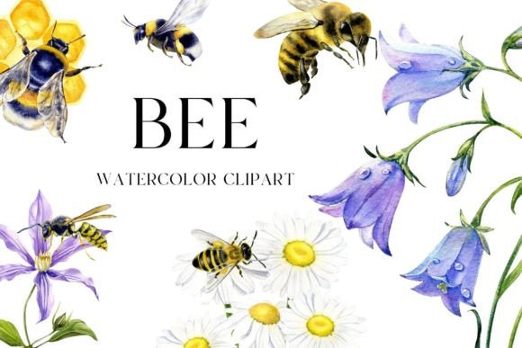 Bee Kind, Bumble Bee Watercolor Insects Illustrations for Creative Sellers