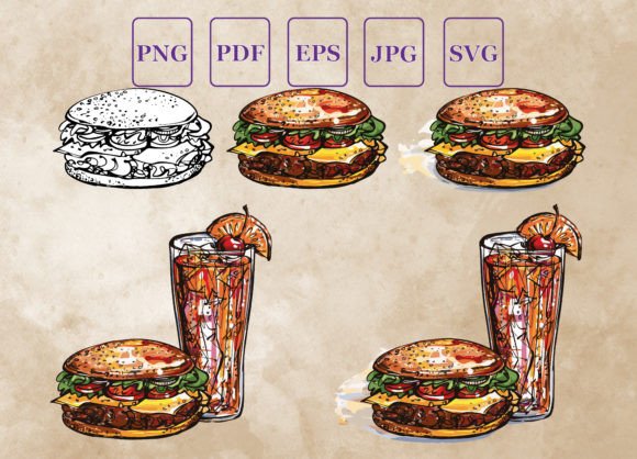 Coke and Burger Watercolor Menus & Illustrations