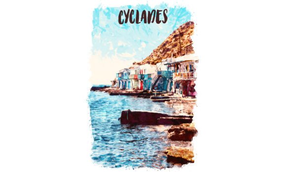 Cyclades Europe Watercolor Poster & Illustrations