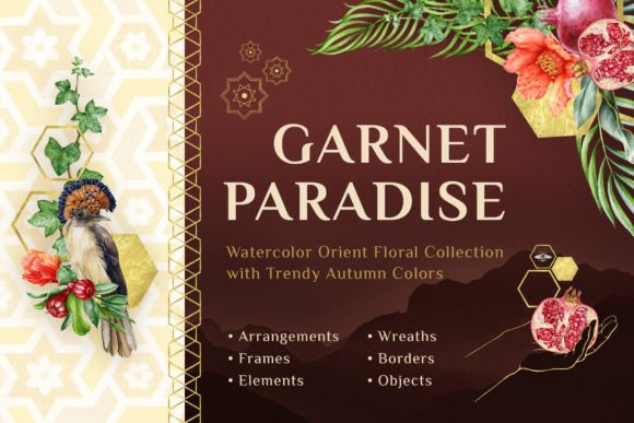 Garnet Paradise Watercolor Set Illustrations