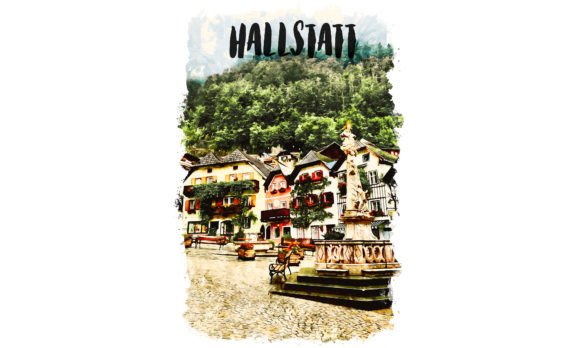 Hallstatt Europe Watercolor Poster & Illustrations