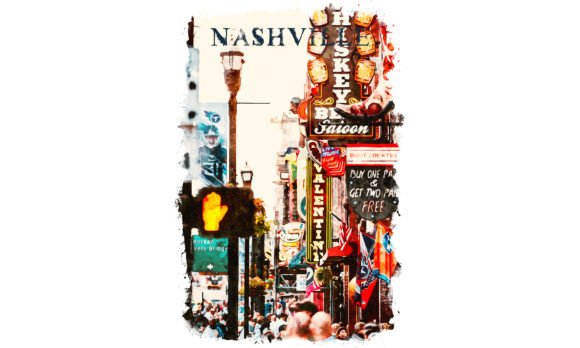 Nashville USA Watercolor Poster Illustrations for Digital Sellers