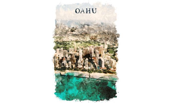 Oahu USA Watercolor Poster: A Fresh Illustration for Local Branding