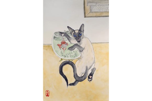 Siamese Cat Image Oriental Watercolor Illustrations