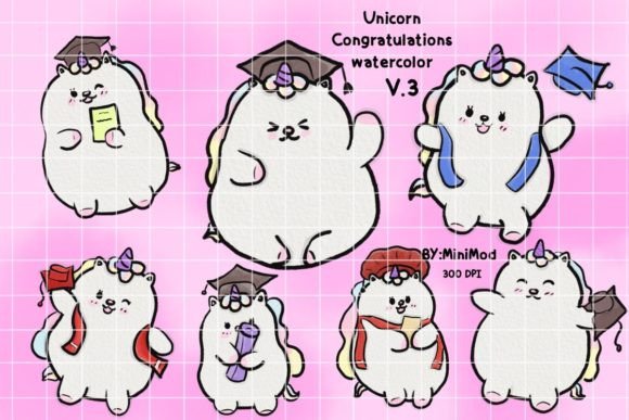 Unicorn Congratulations Watercolor V.3 Illustrations