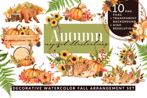 Watercolor Autumn Arrangement Clipart & Illustrations
