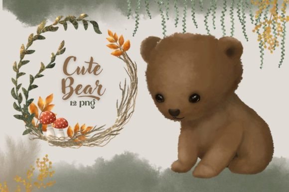 Watercolor Bear Woodland Clipart & Illustrations