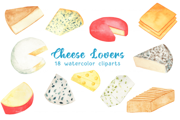 Watercolor Cheese Clipart PNG: Illustrations