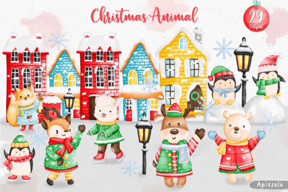 Watercolor Christmas Animal Clipart PNG Review