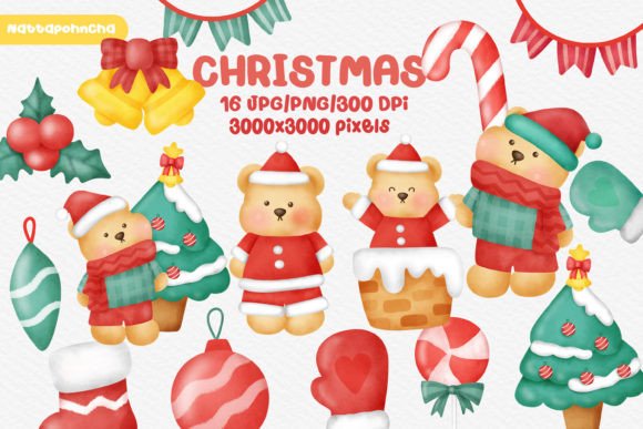 Watercolor Christmas Bundle Set Clipart & Illustrations