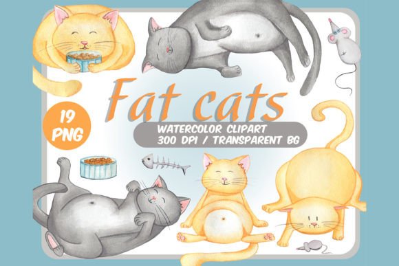 Watercolor Fat Cats Clipart Set Review