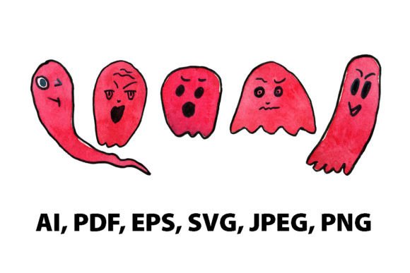 Watercolor Halloween Ghost SVG & Illustrations