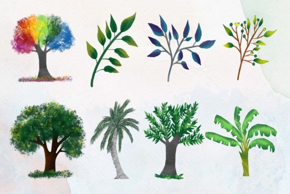 Watercolor Hand Painted Tree Clipart Set Review