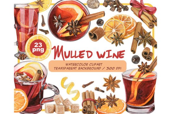 Watercolor Mulled Wine Clipart for Crafting & Handmade Business