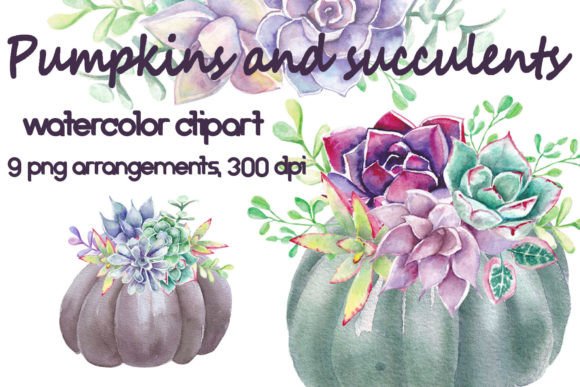 Watercolor Pumpkins & Succulents Png Review