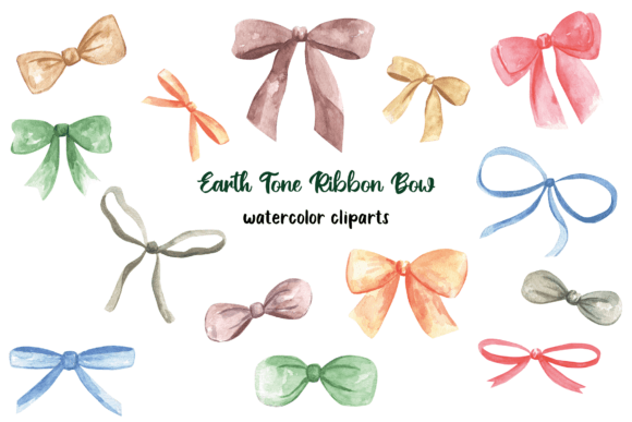 Watercolor Ribbon Bow Clipart PNG Illustrations