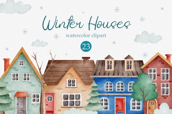 Watercolor Winter Houses Illustrations: A Cozy Design Asset for Lifestyle Blogs and Seasonal Content