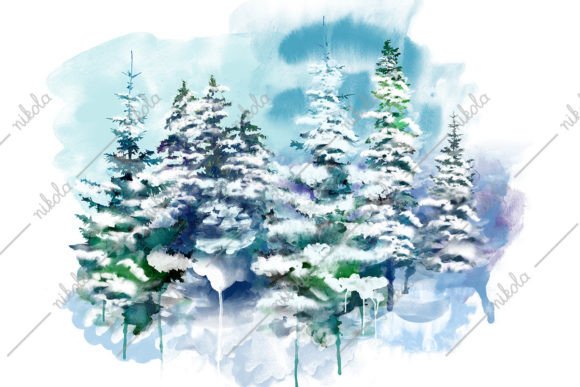 Winter Forest Watercolor Snow Woods Illustrations